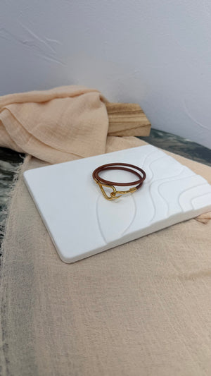 Hermes Brown Leather Jumbo Hook Double Wrap Bracelet