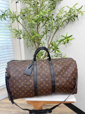 Louis Vuitton Monogram And Black Leather Keepall 55 Bandouliere