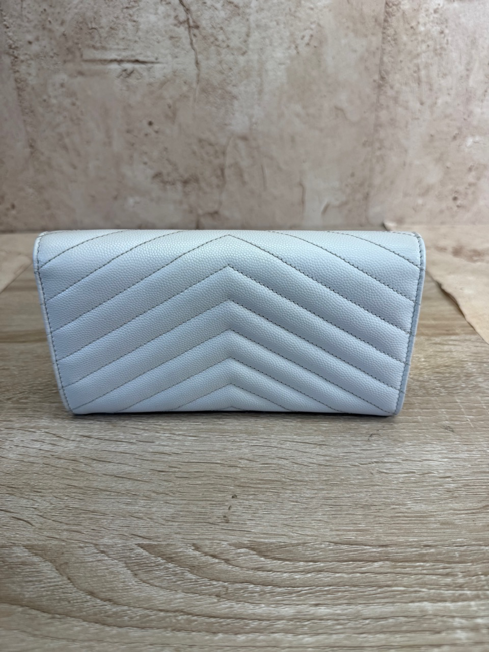 Saint Laurent YSL White Leather Long Wallet