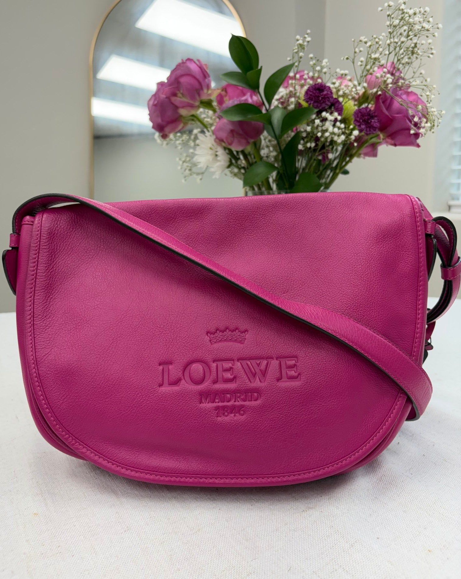 Loewe Fuchsia Heritage Leather Messenger Bag