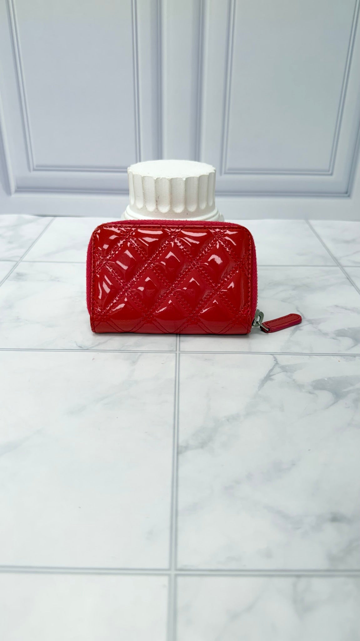 Chanel Pink Quilted Patent Leather Compact Zippy Wallet