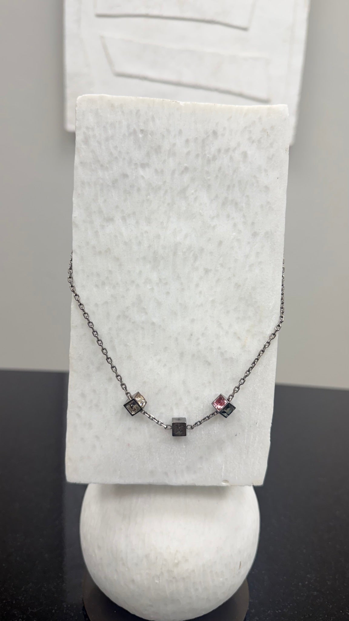Louis Vuitton Silver Crystal Gamble Necklace