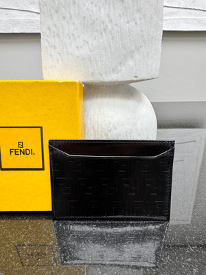 LIKE NEW - Fendi Black Zucchino Embossed Patent Leather Card Case