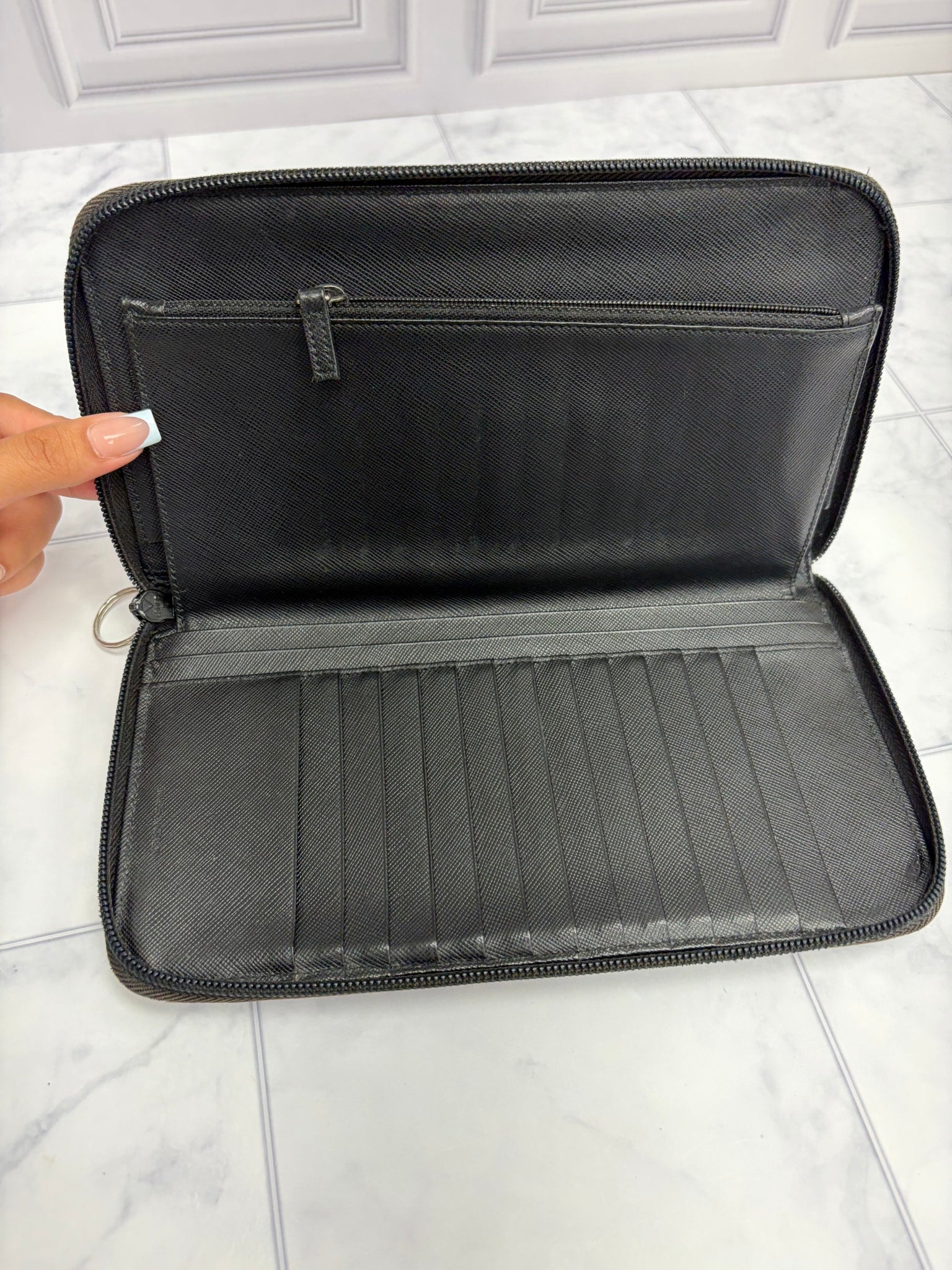 Prada Black Saffiano Leather Travel Wallet 
