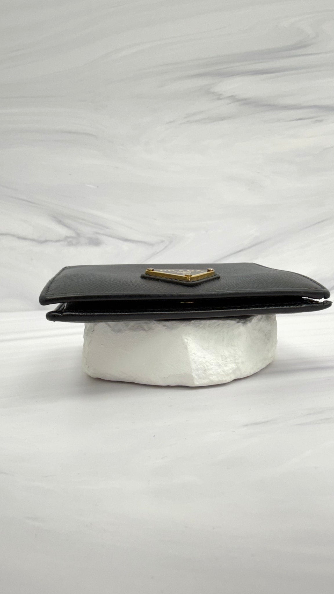 Prada Black Saffiano Leather Bifold Compact Wallet 
