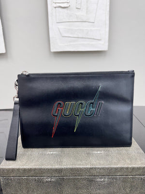 Gucci Black Leather Blade Wristlet Pouch