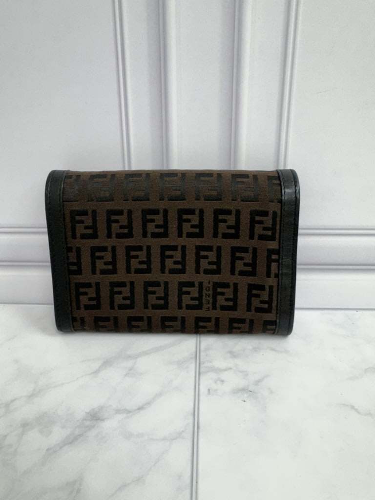 Fendi Brown And Black Zucca Canvas Compact Wallet
