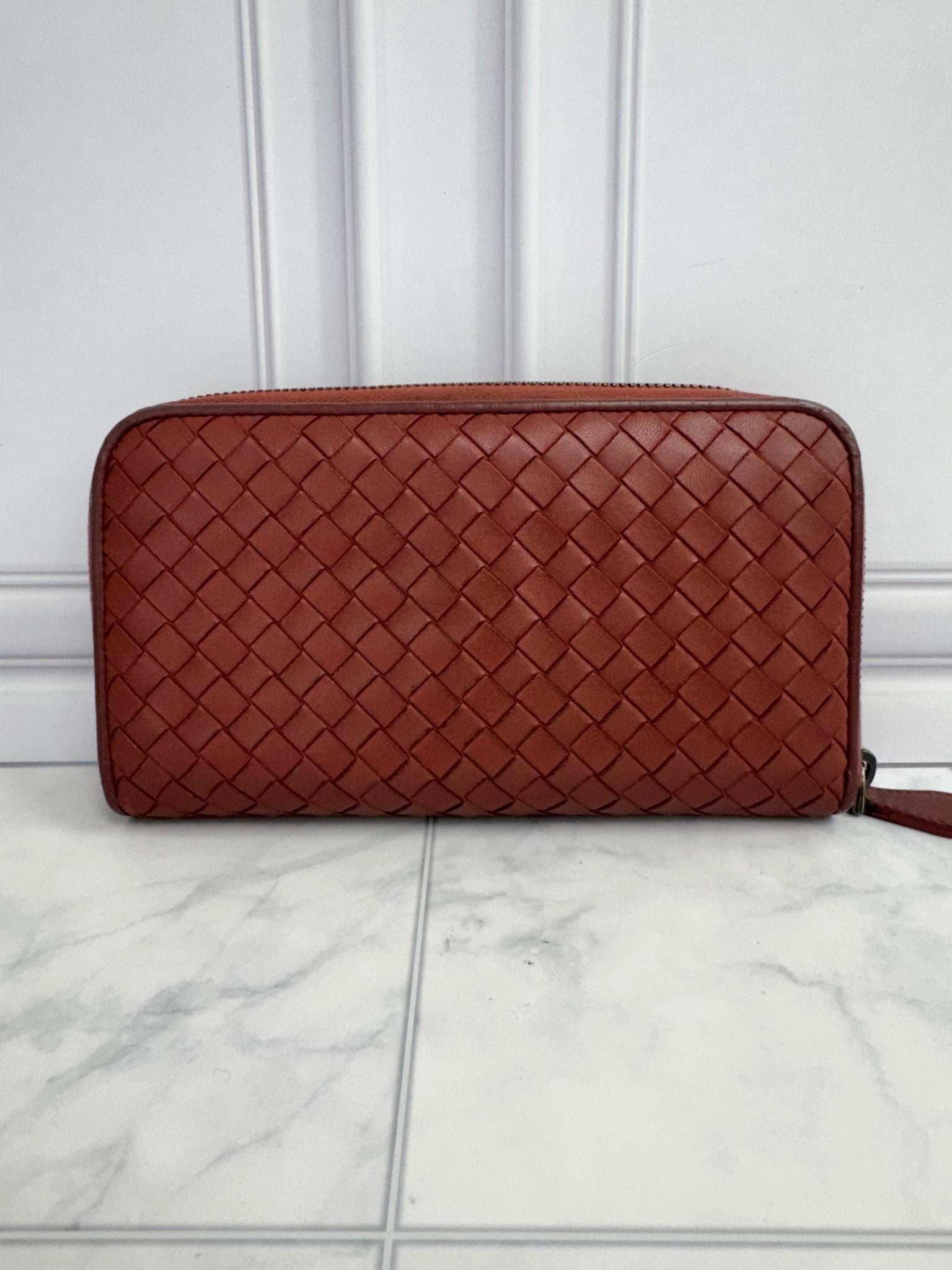 Bottega Veneta Burgundy Intrecciato Long Zippy Wallet