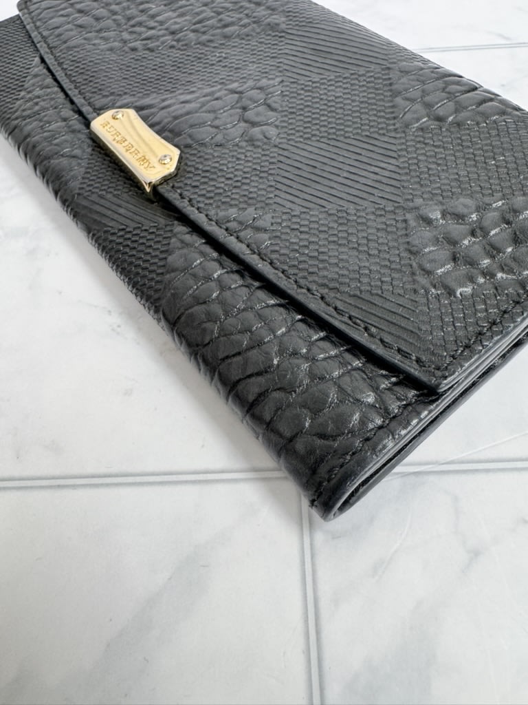 Burberry Black Embossed Leather Langley Long Wallet