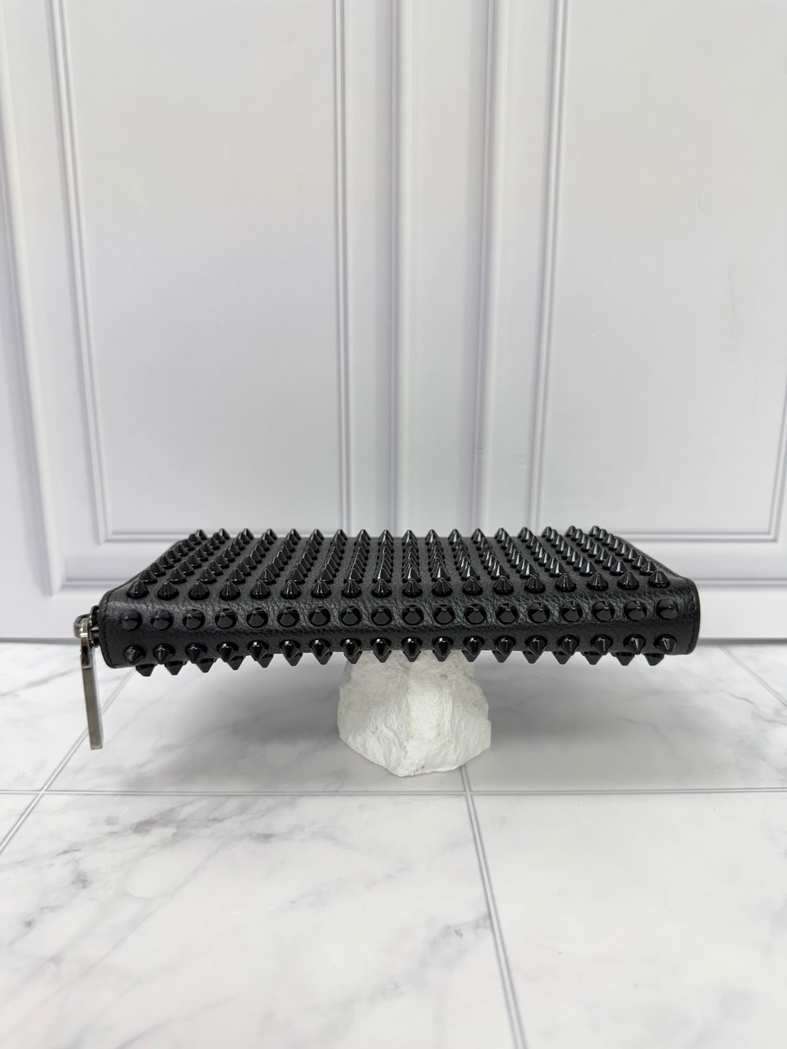 Christian Louboutin Black Leather Panettone Spike Zippy Wallet 