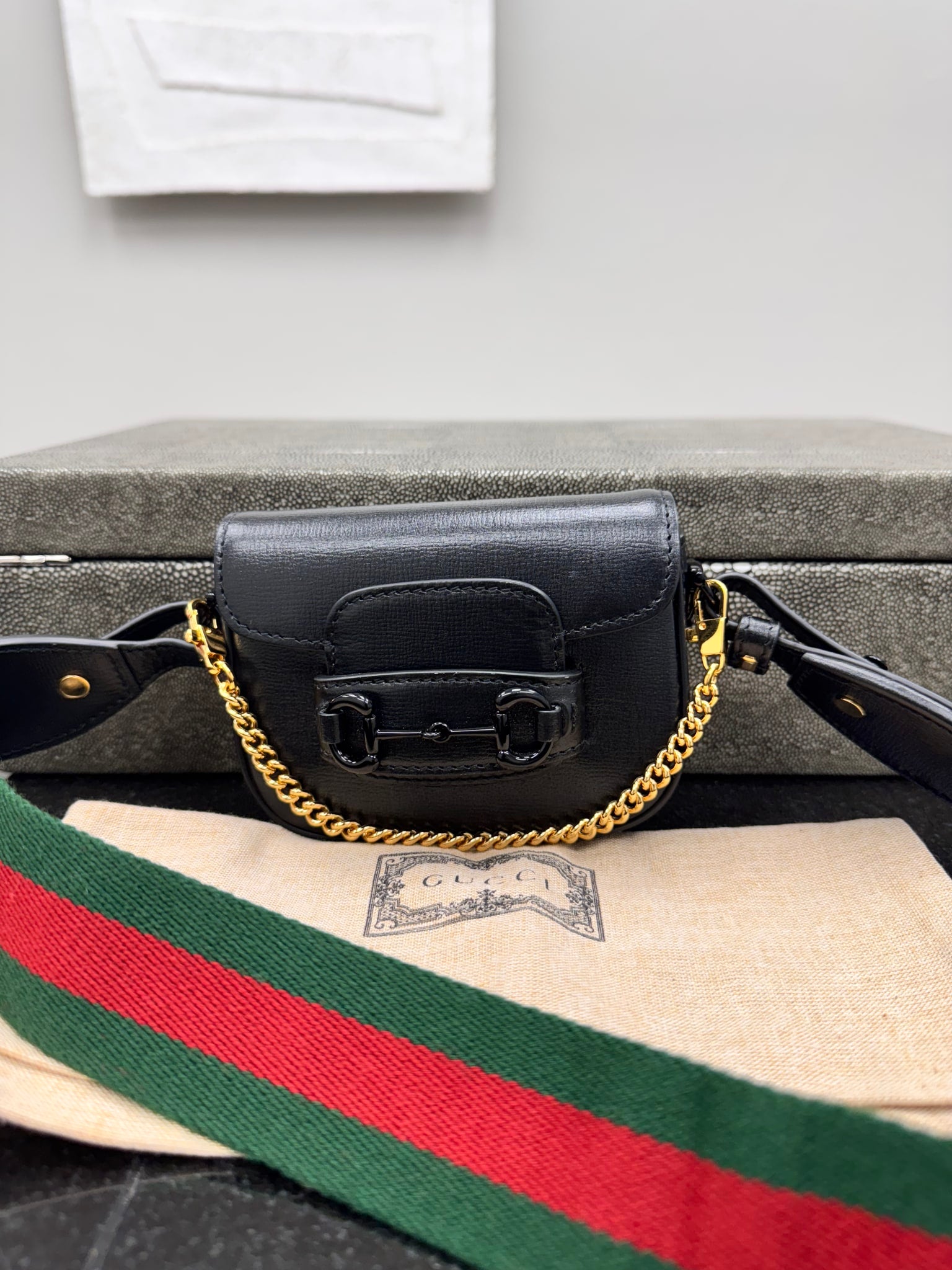 Gucci Black Calfskin Leather Horsebit 1955 Nano Bag