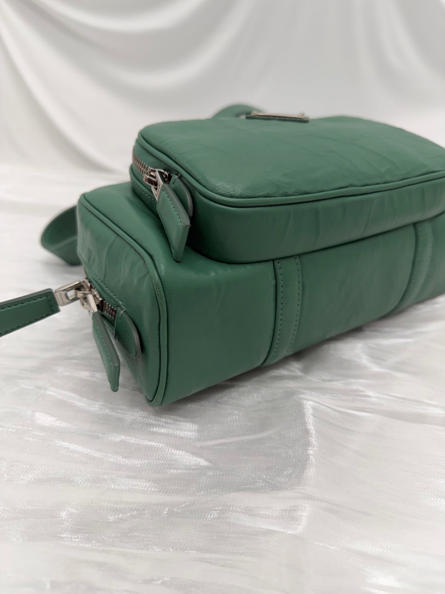 Prada Sage Green Wrinkled Leather MultiPocket 2way Bag
