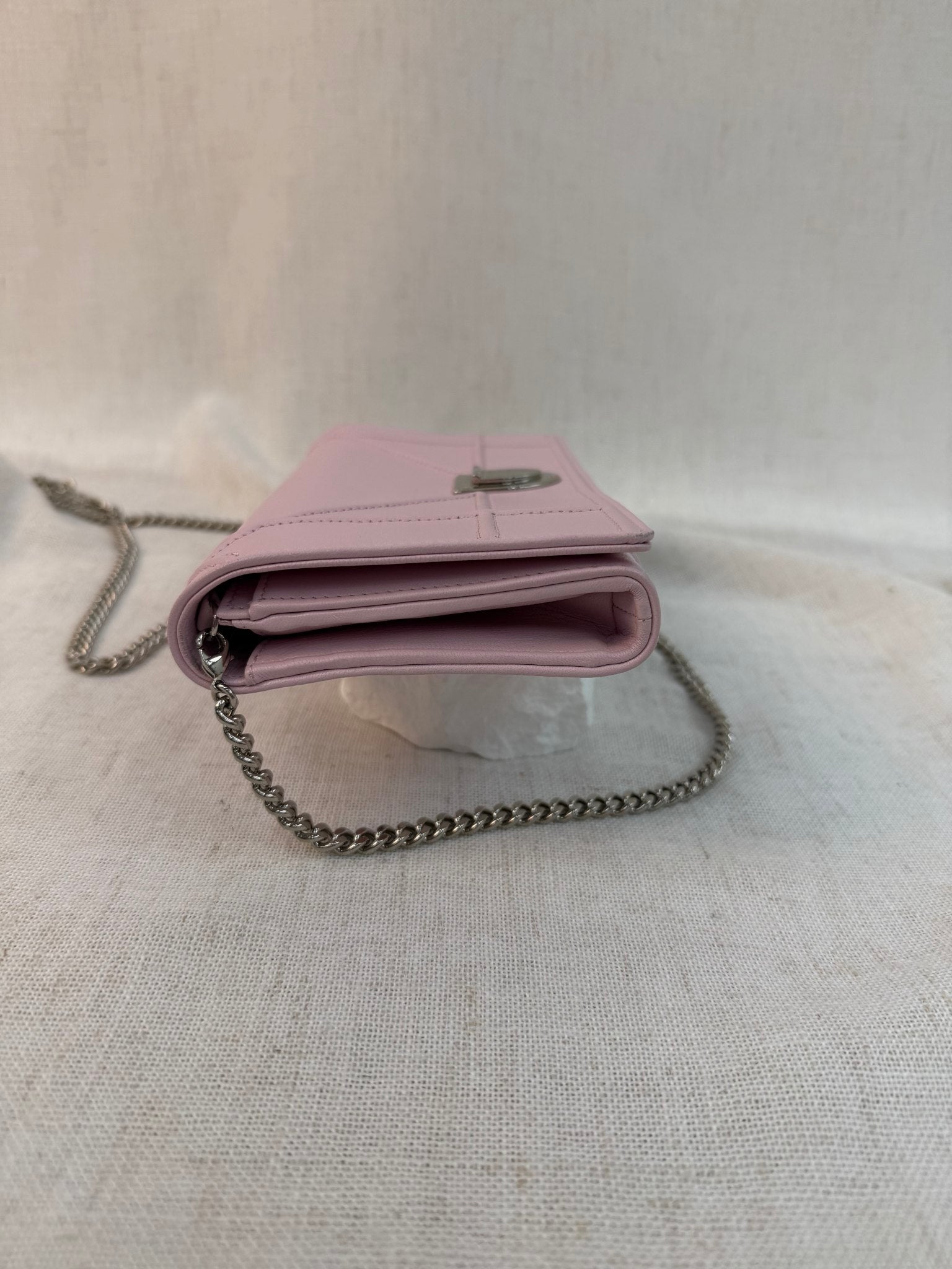 Christian Dior Pink Leather Diorama Wallet On Chain
