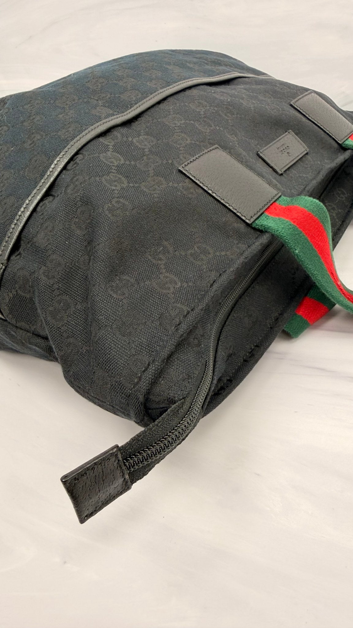 Gucci Black GG Canvas Web Handle Tote Bag