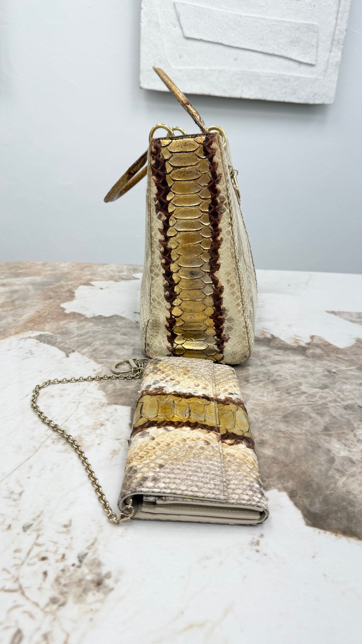 Christian Dior Metallic Python Large Lady Dior & Wallet 