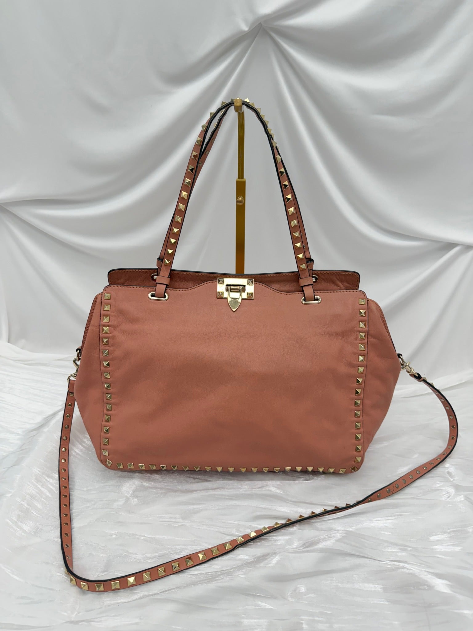 Valentino Salmon Leather Medium Rockstud Shoulder Tote