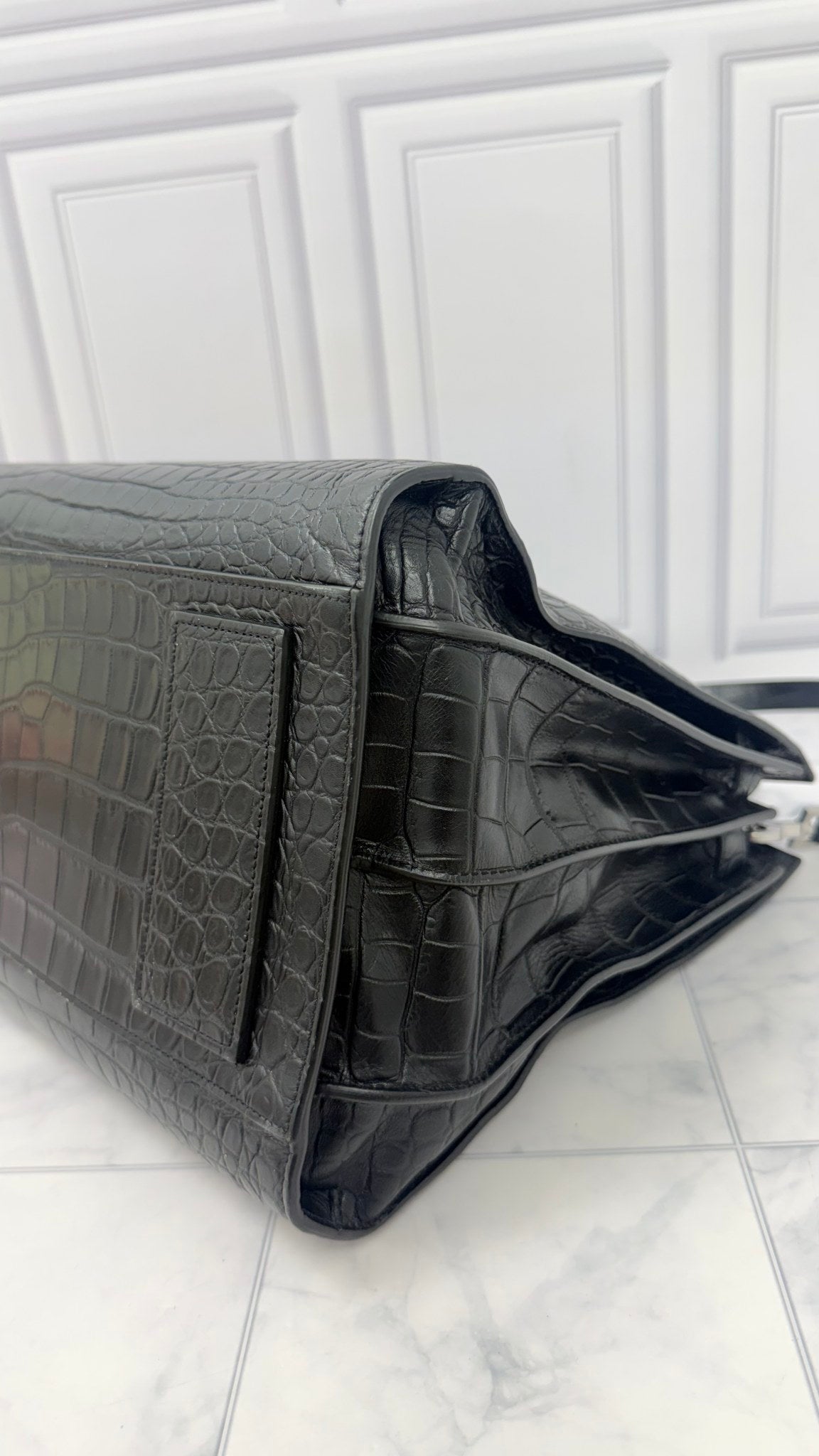 Saint Laurent YSL Black Croc Embossed Leather Large Sac De Jour Tote bag 