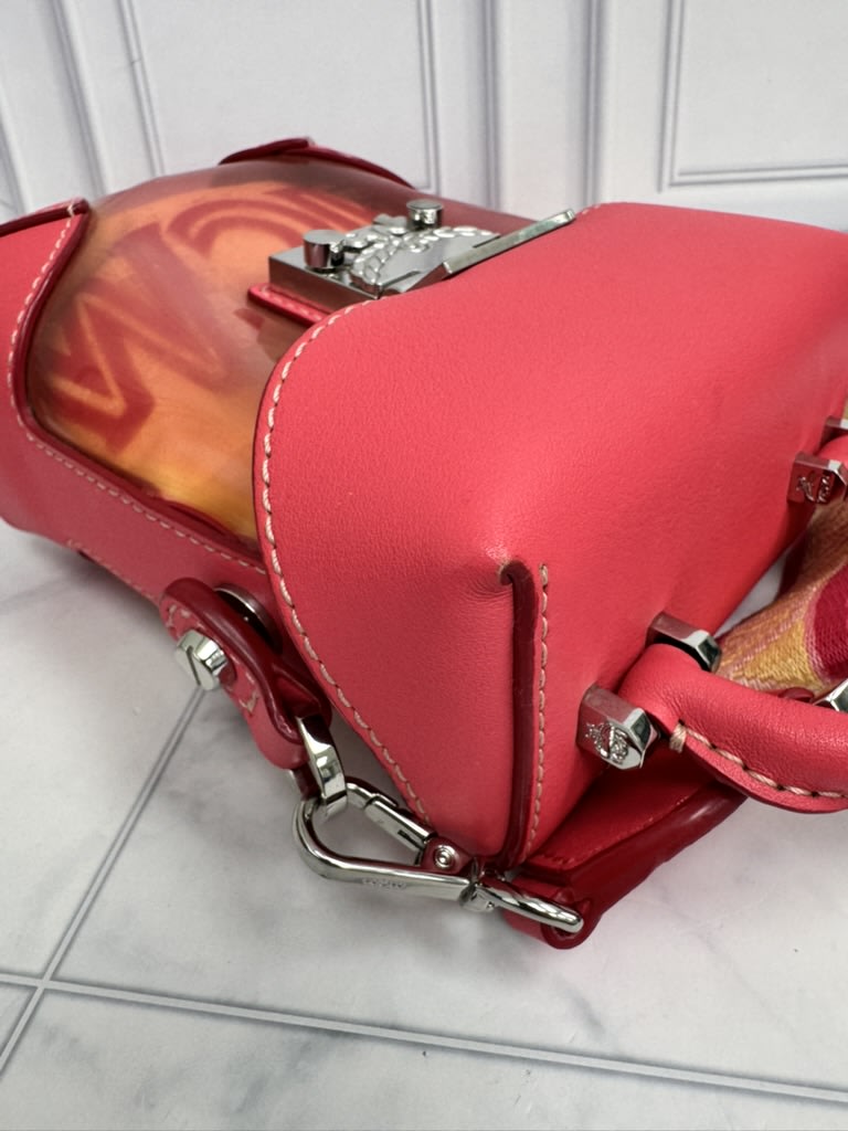 MCM Pink Leather And PVC Berlin Transparent Block Mini Crossbody Bag