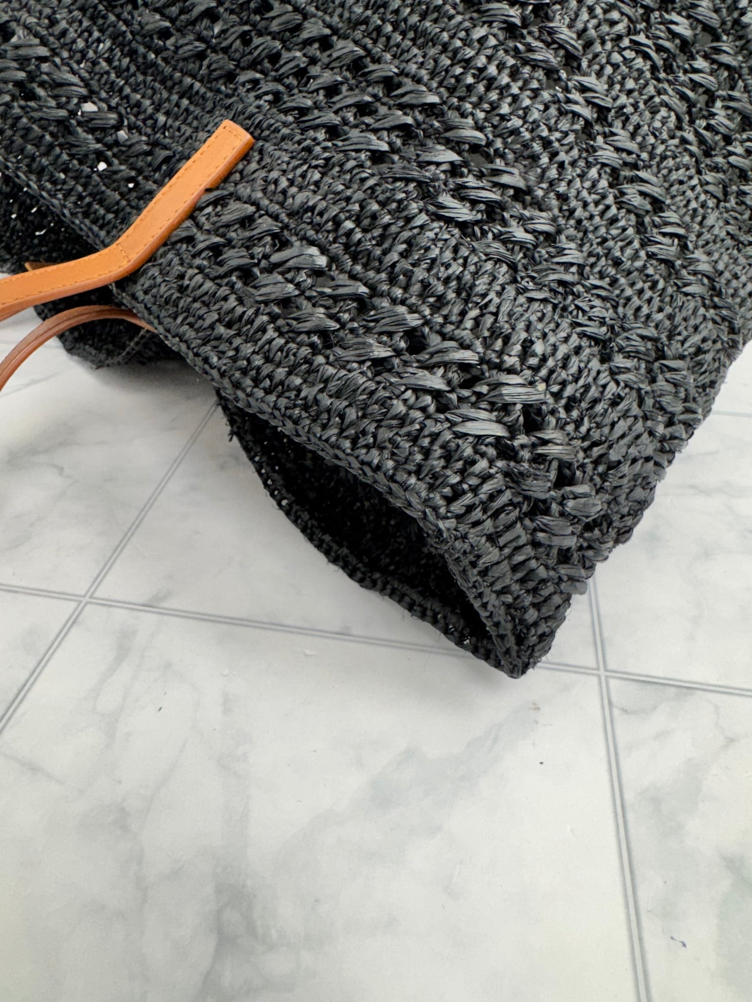 Saint Laurent YSL Black Raffia Panier Medium Tote Bag