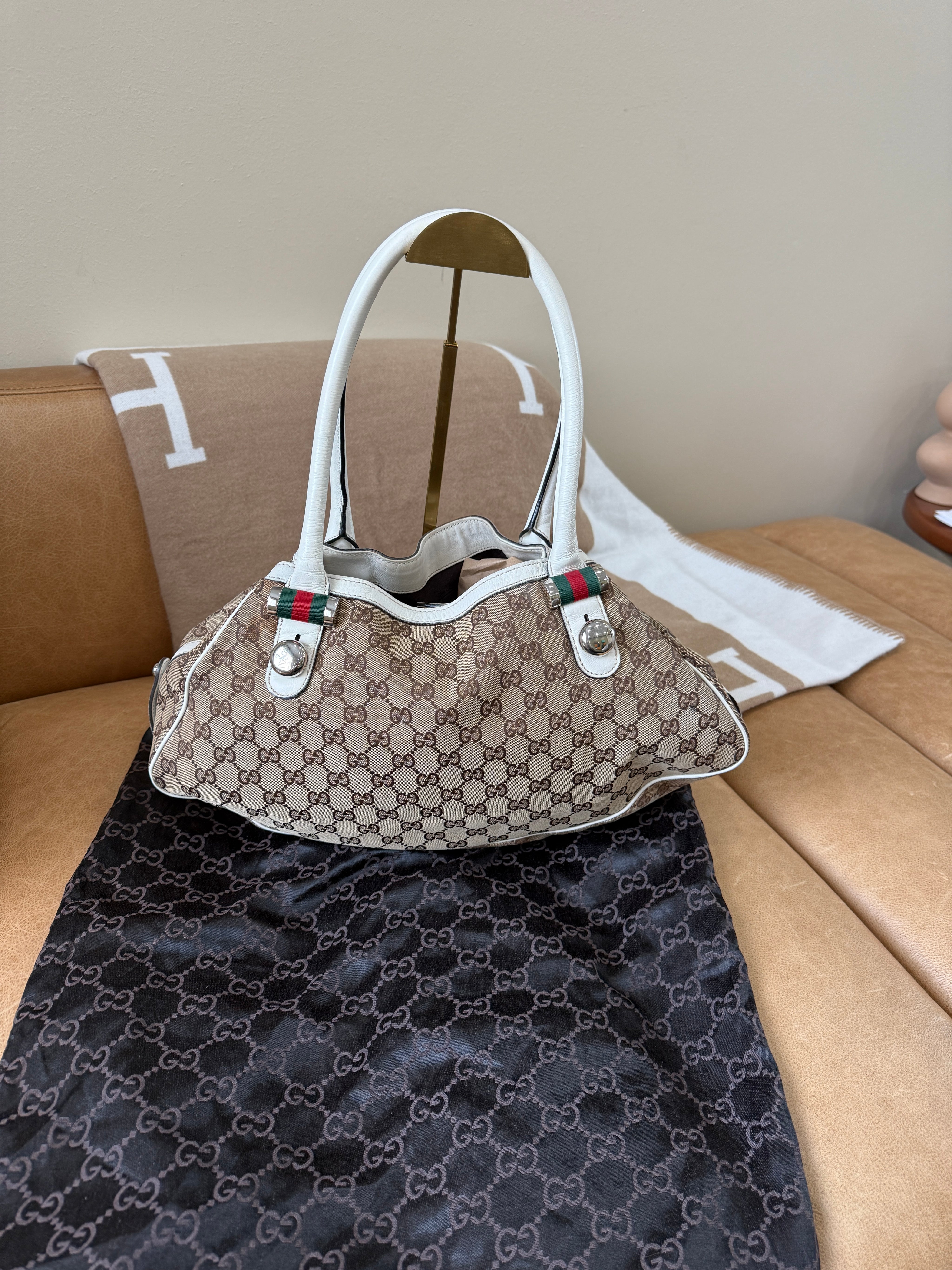 Gucci Beige GG Canvas Match Ball Sherry Line Tote Bag