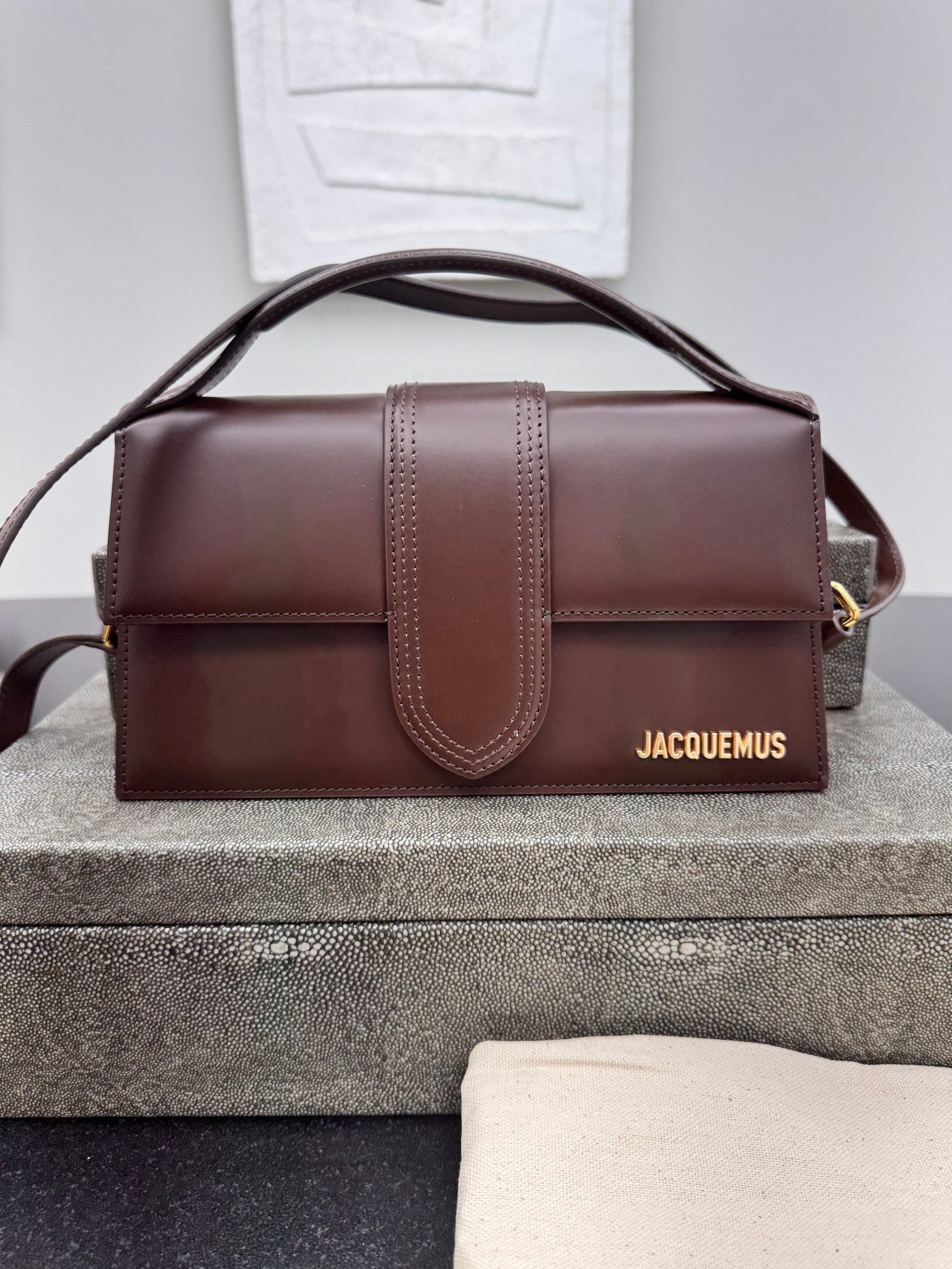 BRAND NEW - Jacquemus Brown Leather Le Grand Bambino Handbag 2Way Handbag