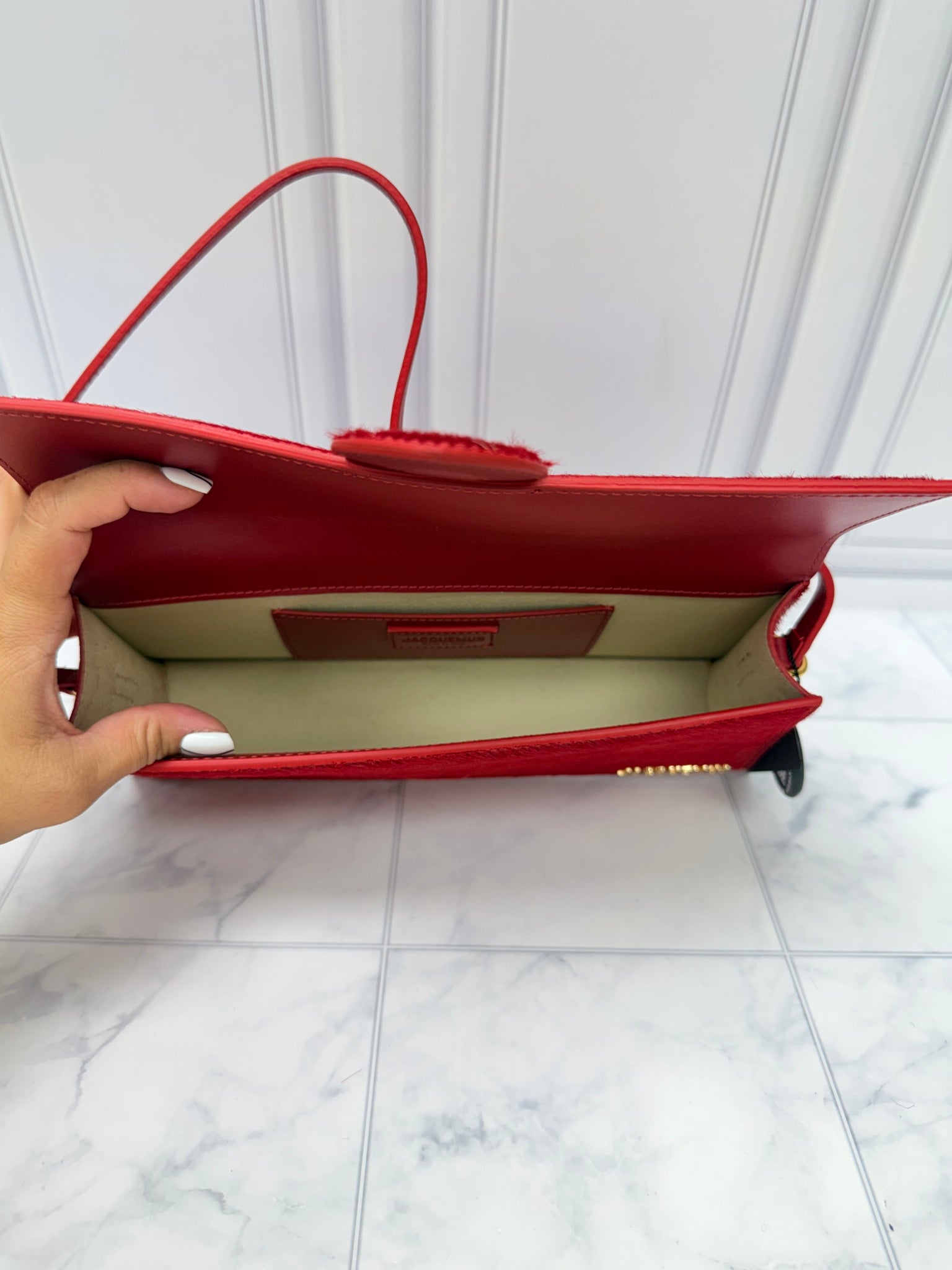 BRAND NEW - Jacquemus Red Pony Hair Le Bambino Long Shoulder Bag 