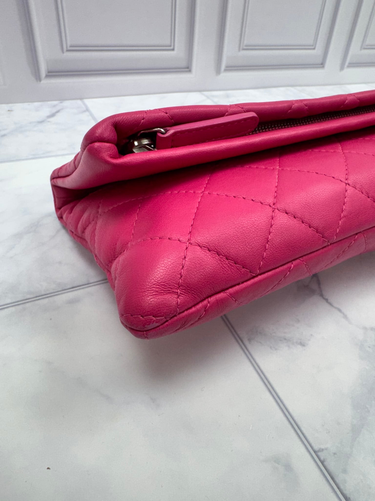 Chanel Pink Quilted Lambskin CC Beauty Fold Over Clutch 