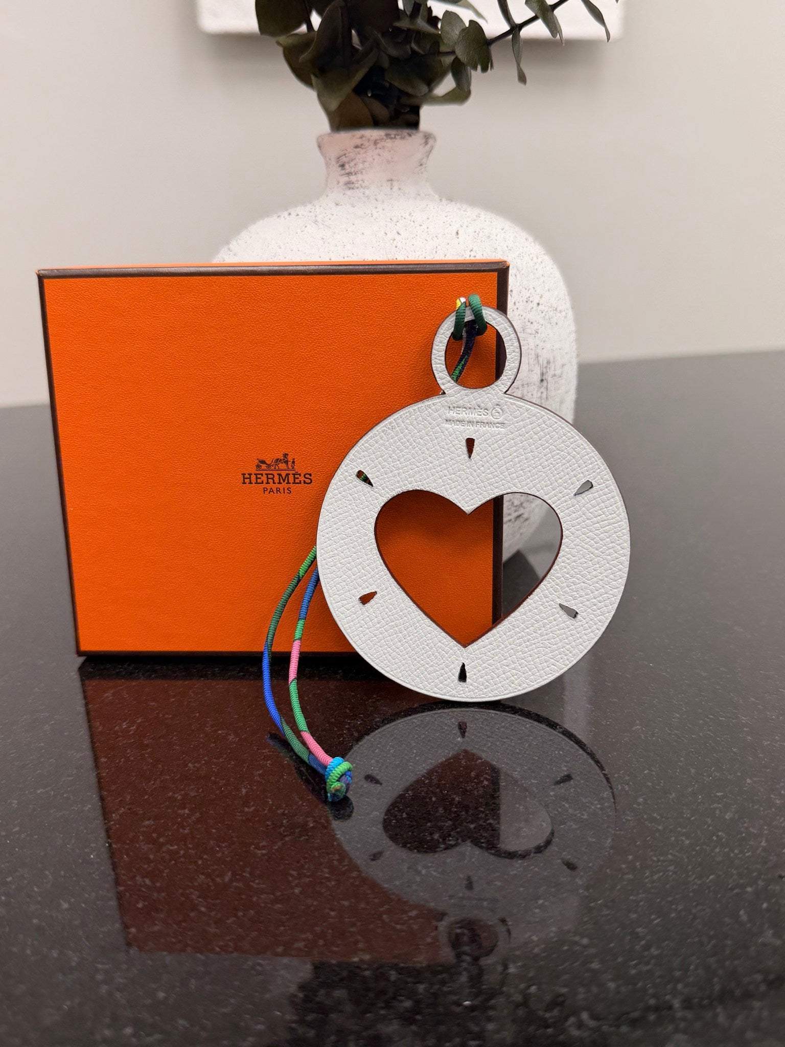 Hermes Blue & White Leather Heart Bag Charm