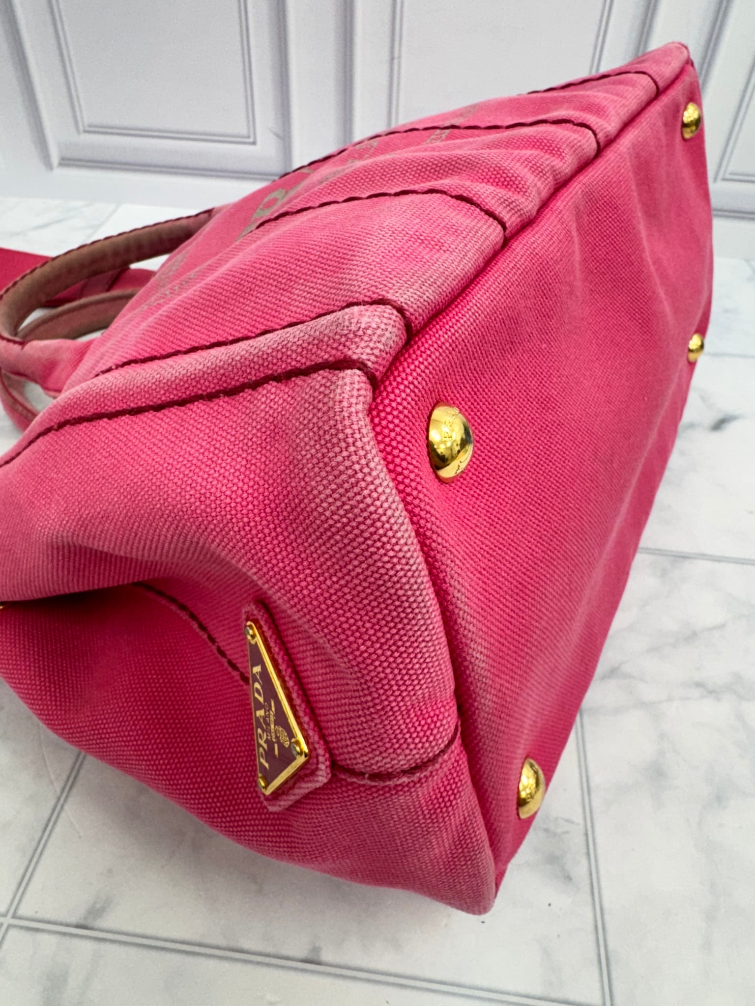 Prada Pink Canvas Canapa Small Tote Bag