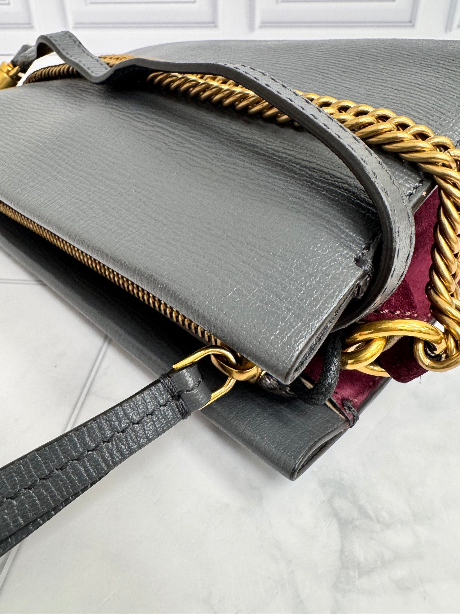 Givenchy Gray Leather And Purple Plum Suede Crossbody Bag