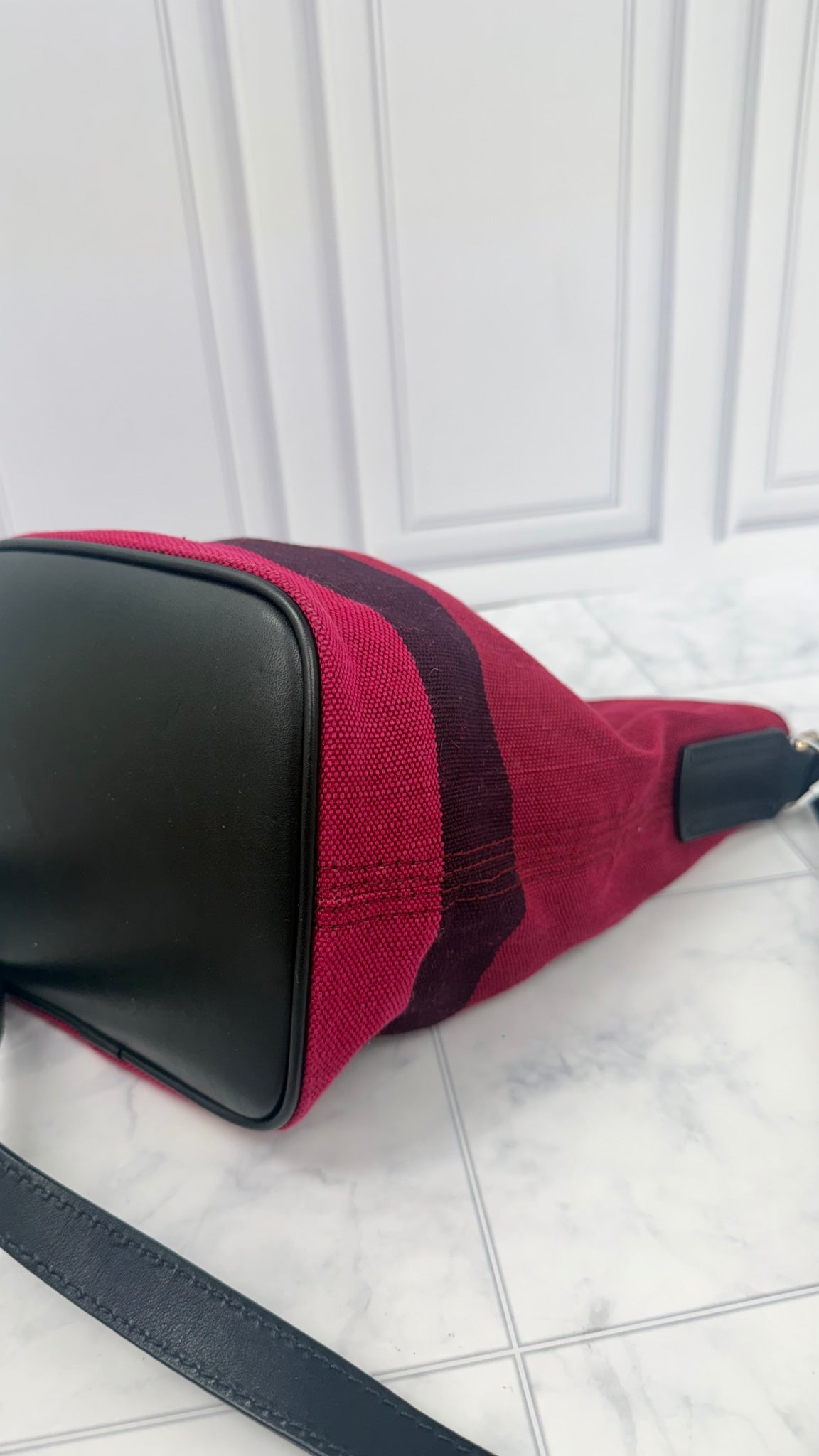 Burberry Maroon Canvas Ashby Bucket Crossbody Bag 
