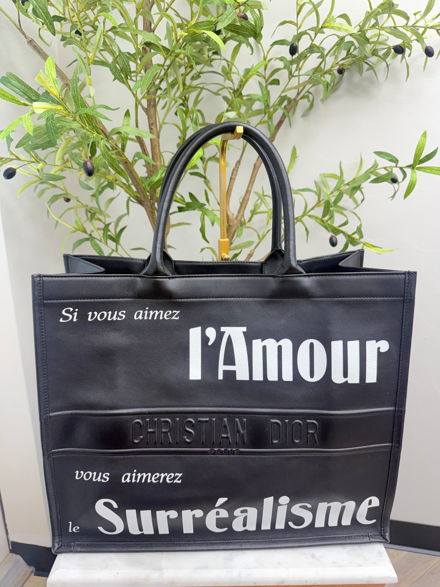 Christian Dior Black Leather Surrealisme Large Book Tote 