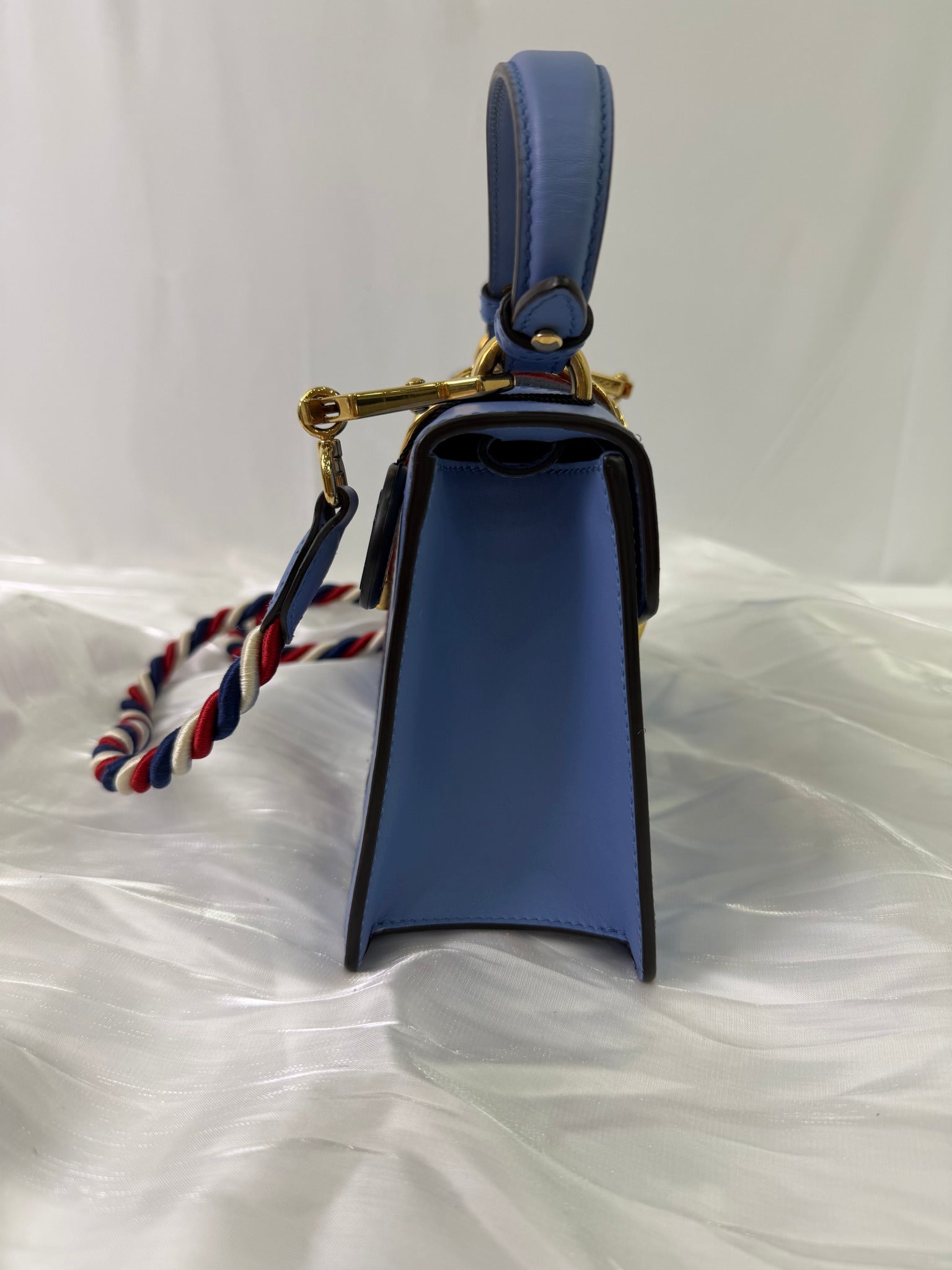 Gucci Blue Leather Sylvie Mini Top Handle Bag 