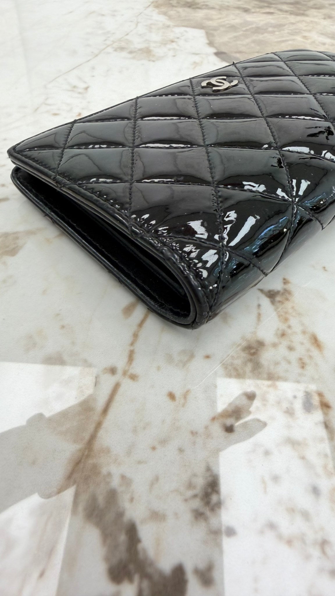 Chanel Black Patent Leather Long Wallet