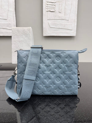 LIKE NEW - Louis Vuitton Blue Embossed Puffy Monogram Coussin PM
