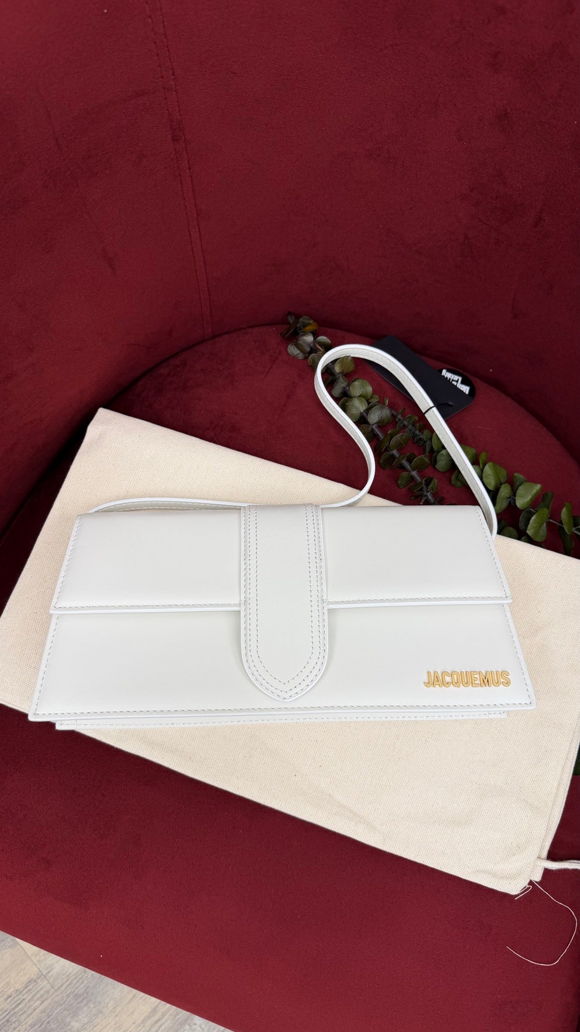 BRAND NEW - Jacquemus Matte White Leather Le Bambino Long Shoulder Bag