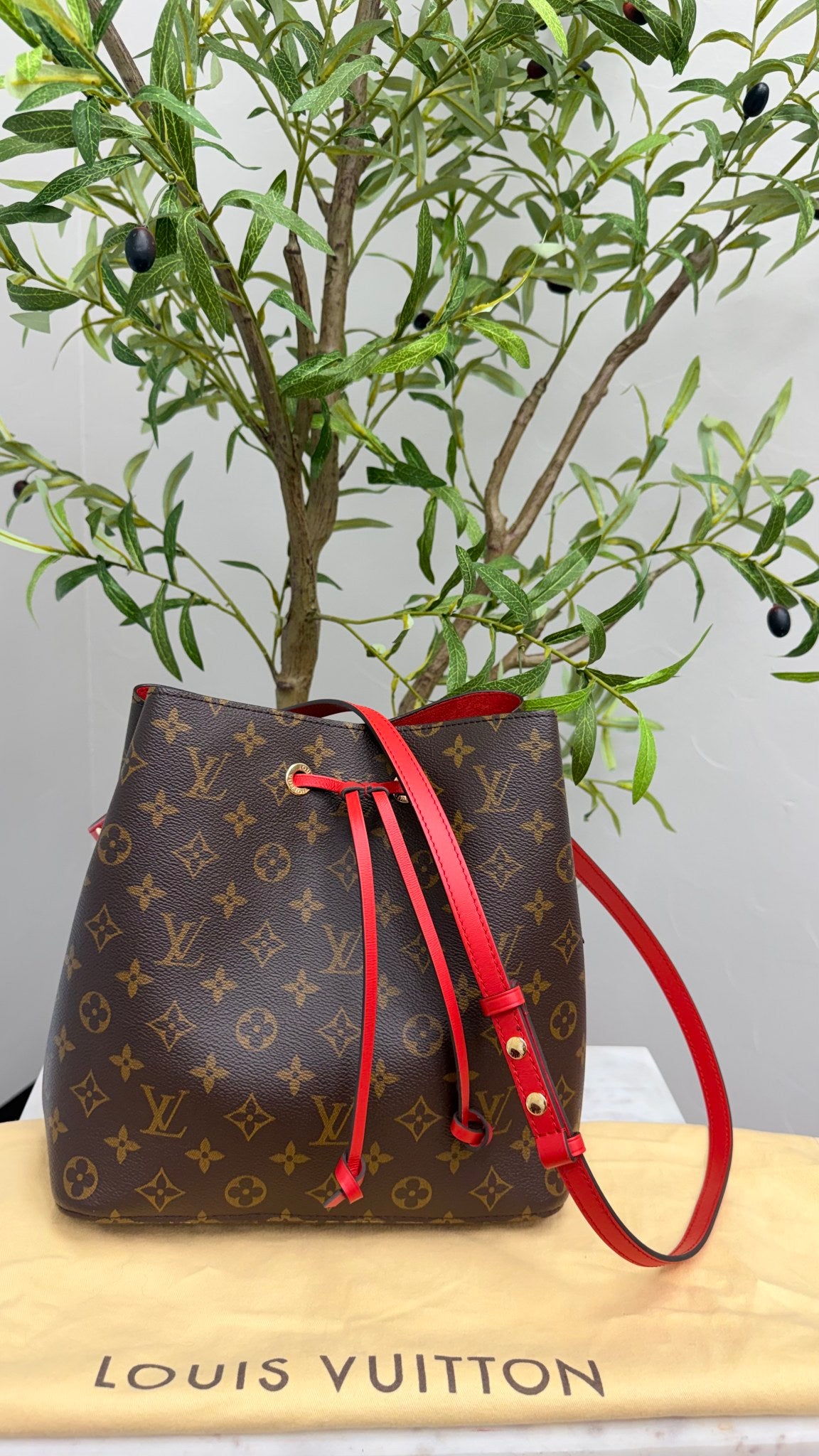 LIKE NEW - Louis Vuitton Monogram Red Neo Noe Bucket Bag 
