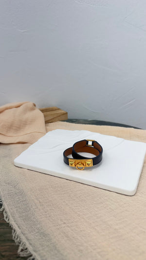 LIKE NEW - Hermes Black Box Calfskin Leather Rivale Double Tour Bracelet