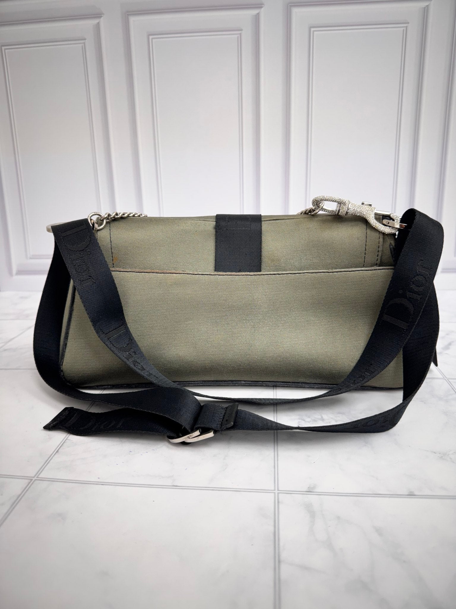 Christian Dior Olive Green Canvas Shoulder Bag