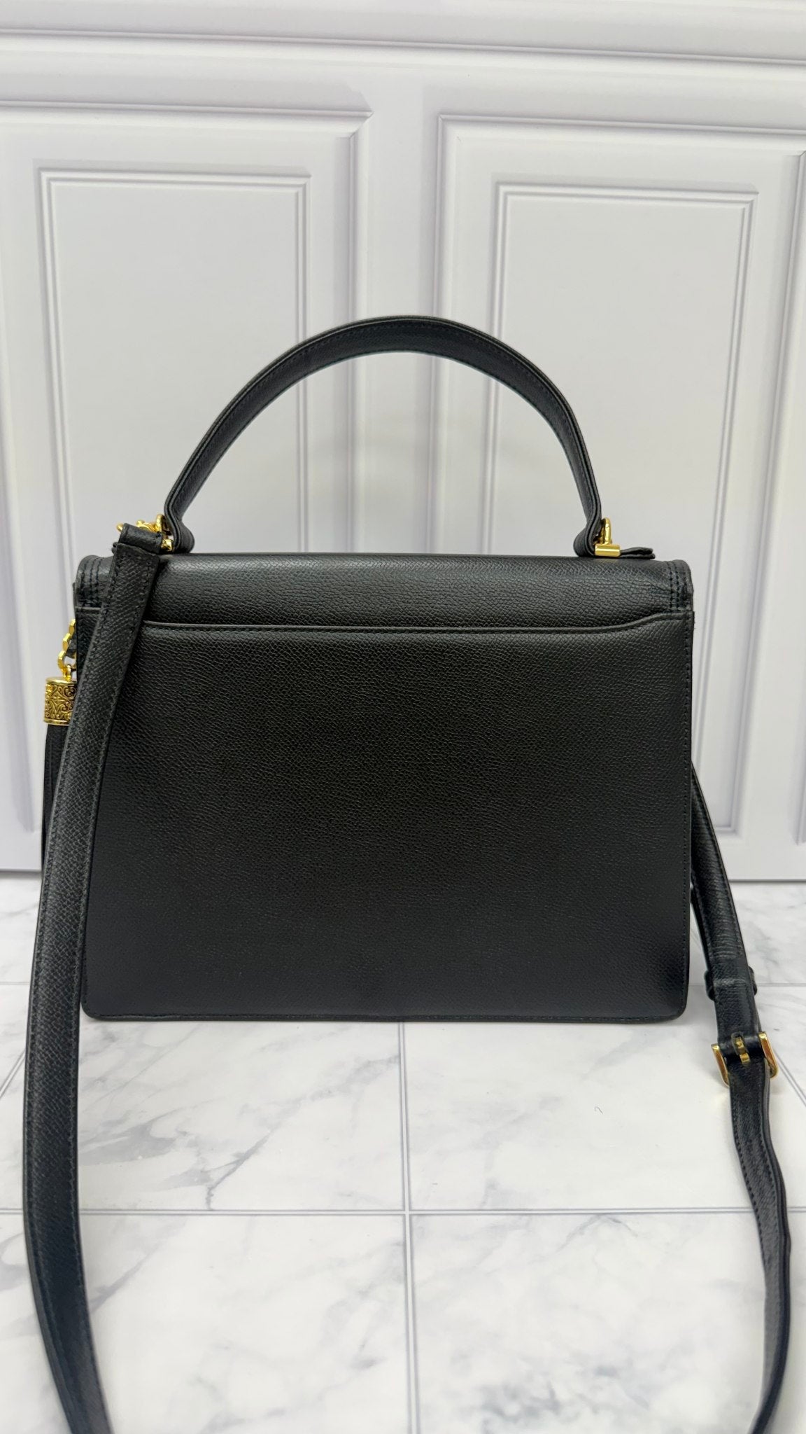 Valentino Black Grained Leather Top Handle Crossbody Bag 
