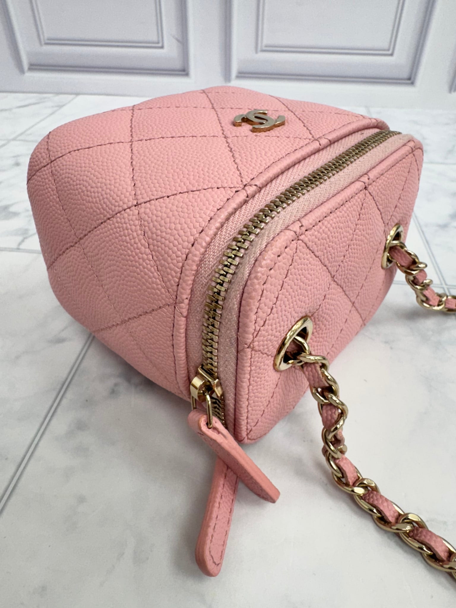 LIKE NEW - Chanel Pink Caviar Leather Mini Vanity Crossbody Bag