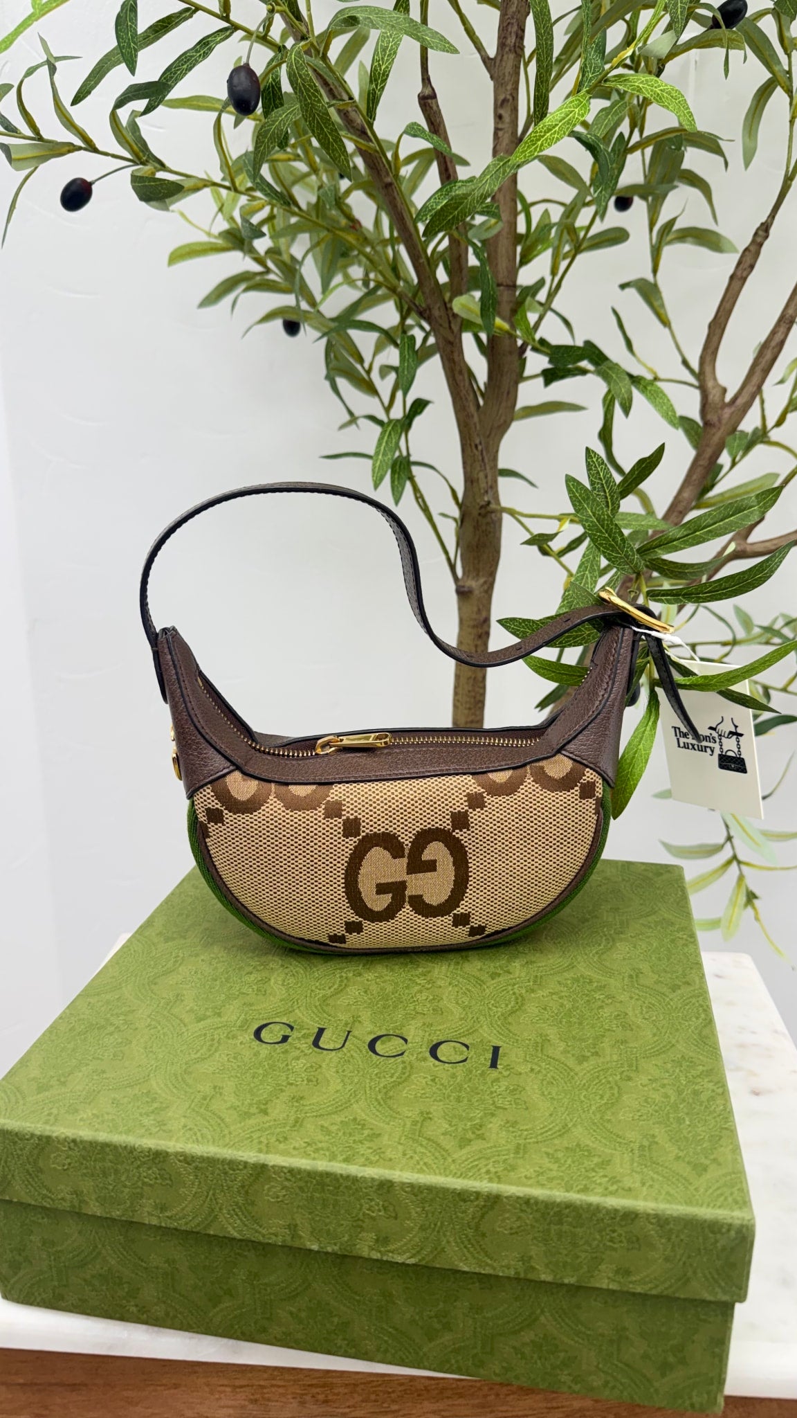 Gucci Brown Jumbo GG Canvas Mini Ophidia Shoulder Bag