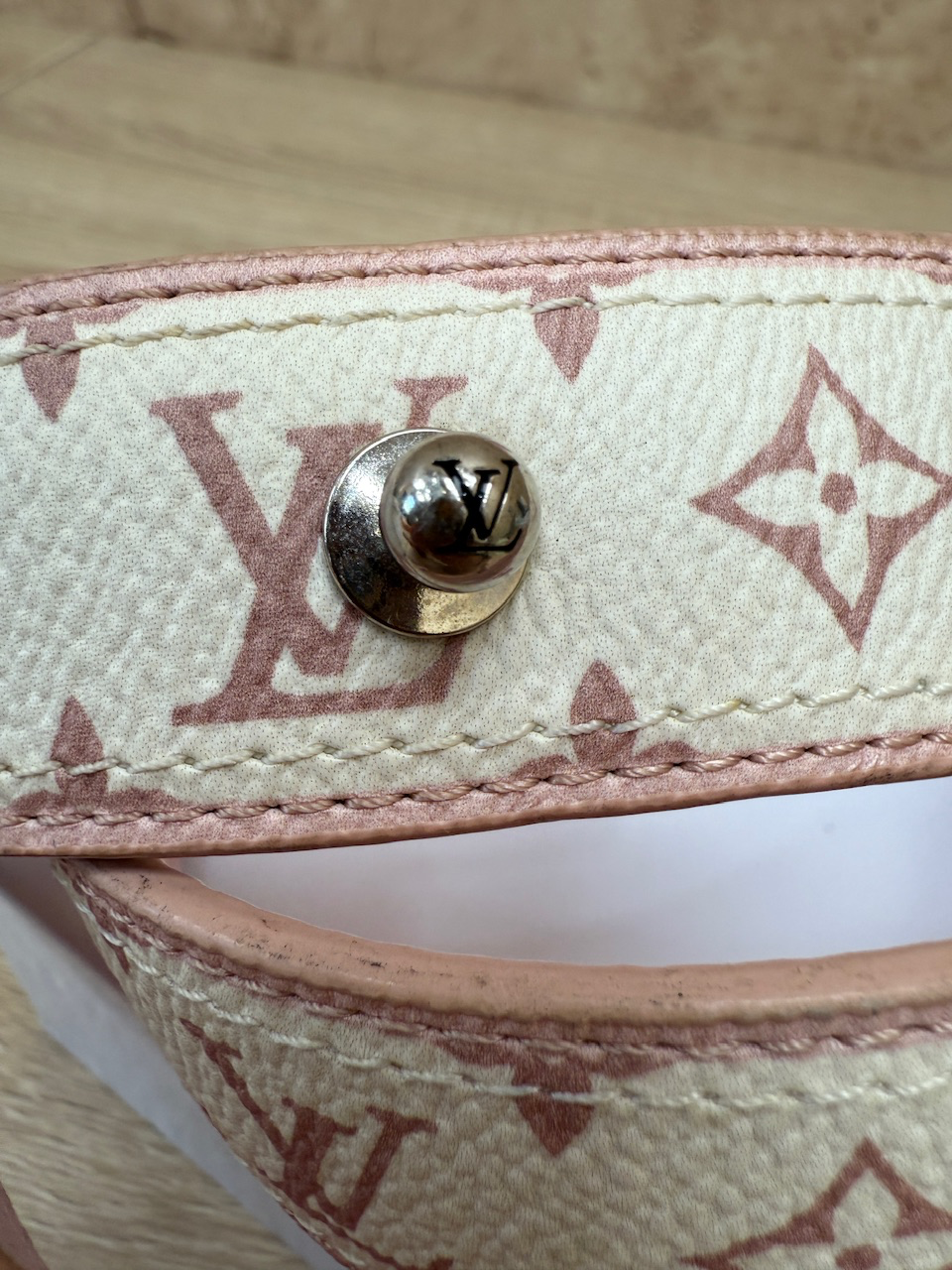 Louis Vuitton Pink & White Monogram Belt Size 34