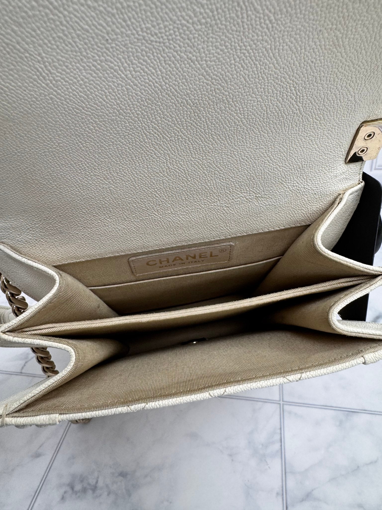 LIKE NEW - Chanel White Quilted Leather North South Boy 2Way Bag