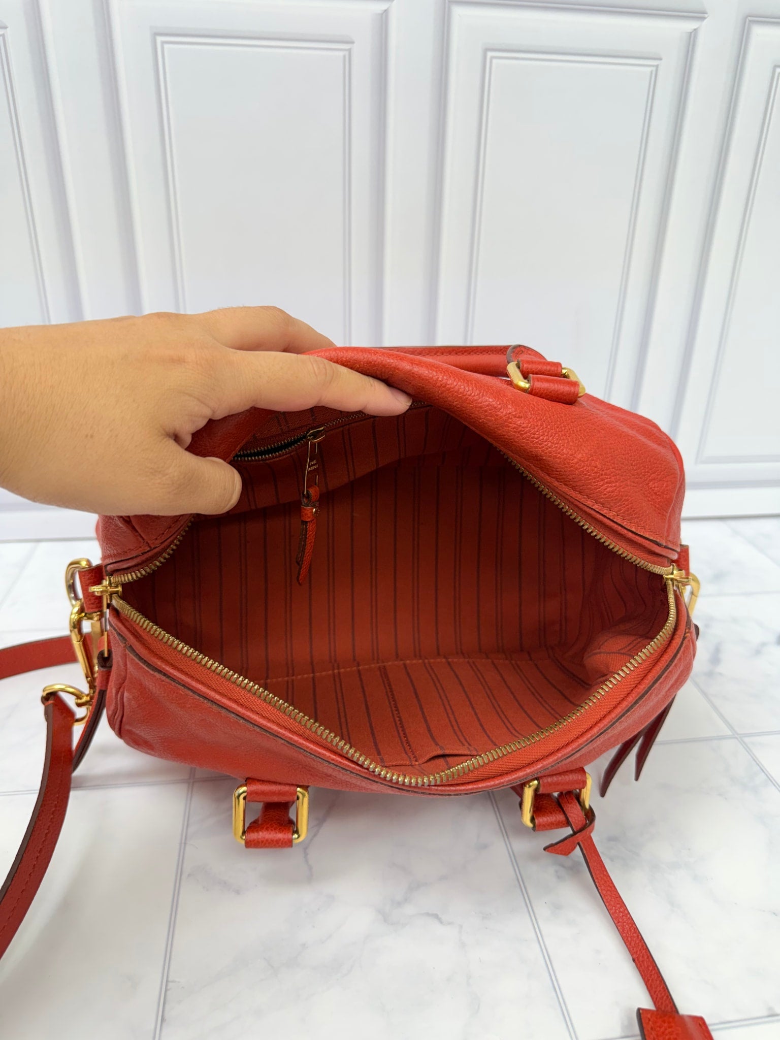 Louis Vuitton Red Empreinte Leather Speedy 25 Bandouliere 