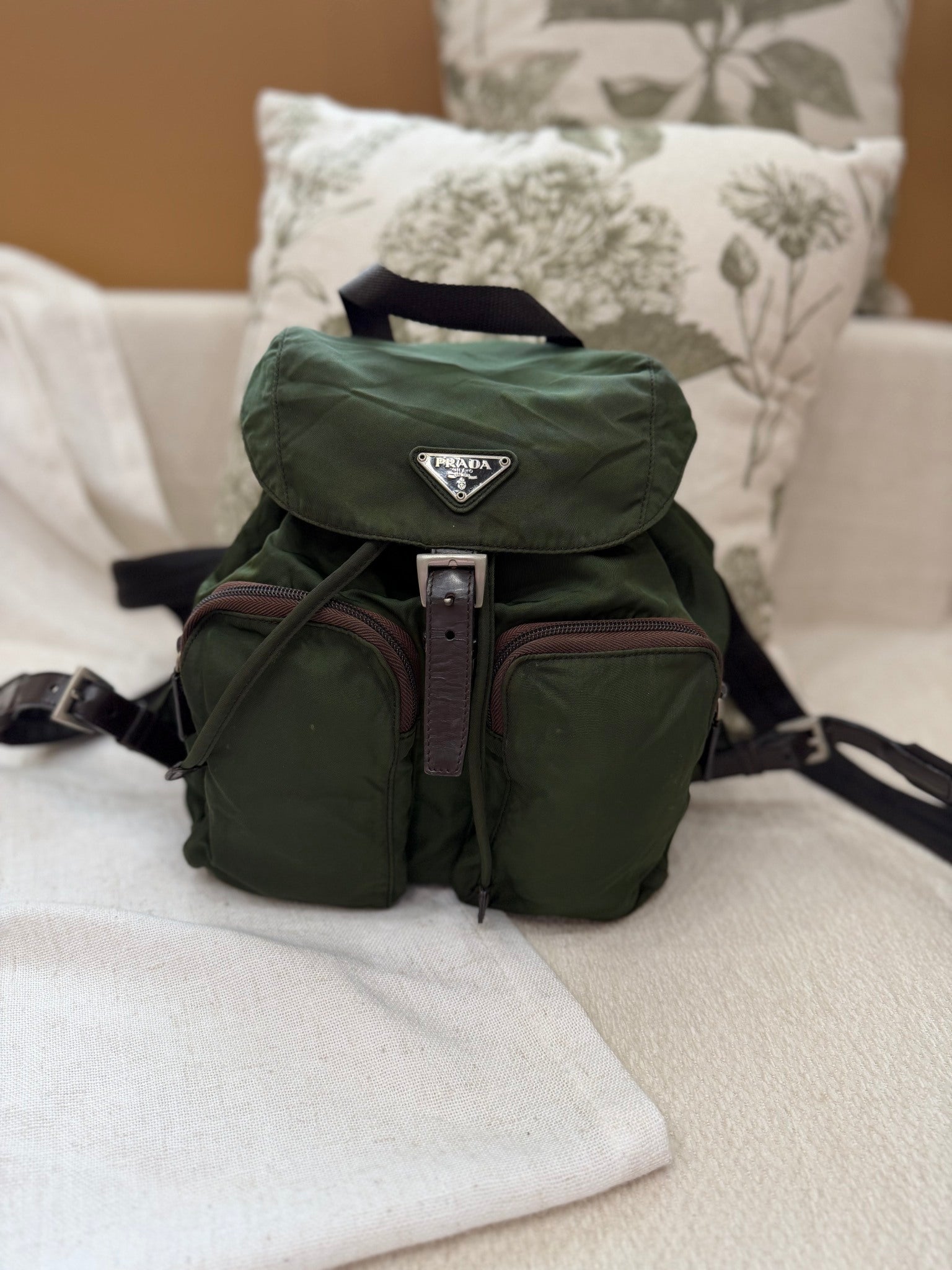 Prada Vintage  Green Nylon Small Backpack
