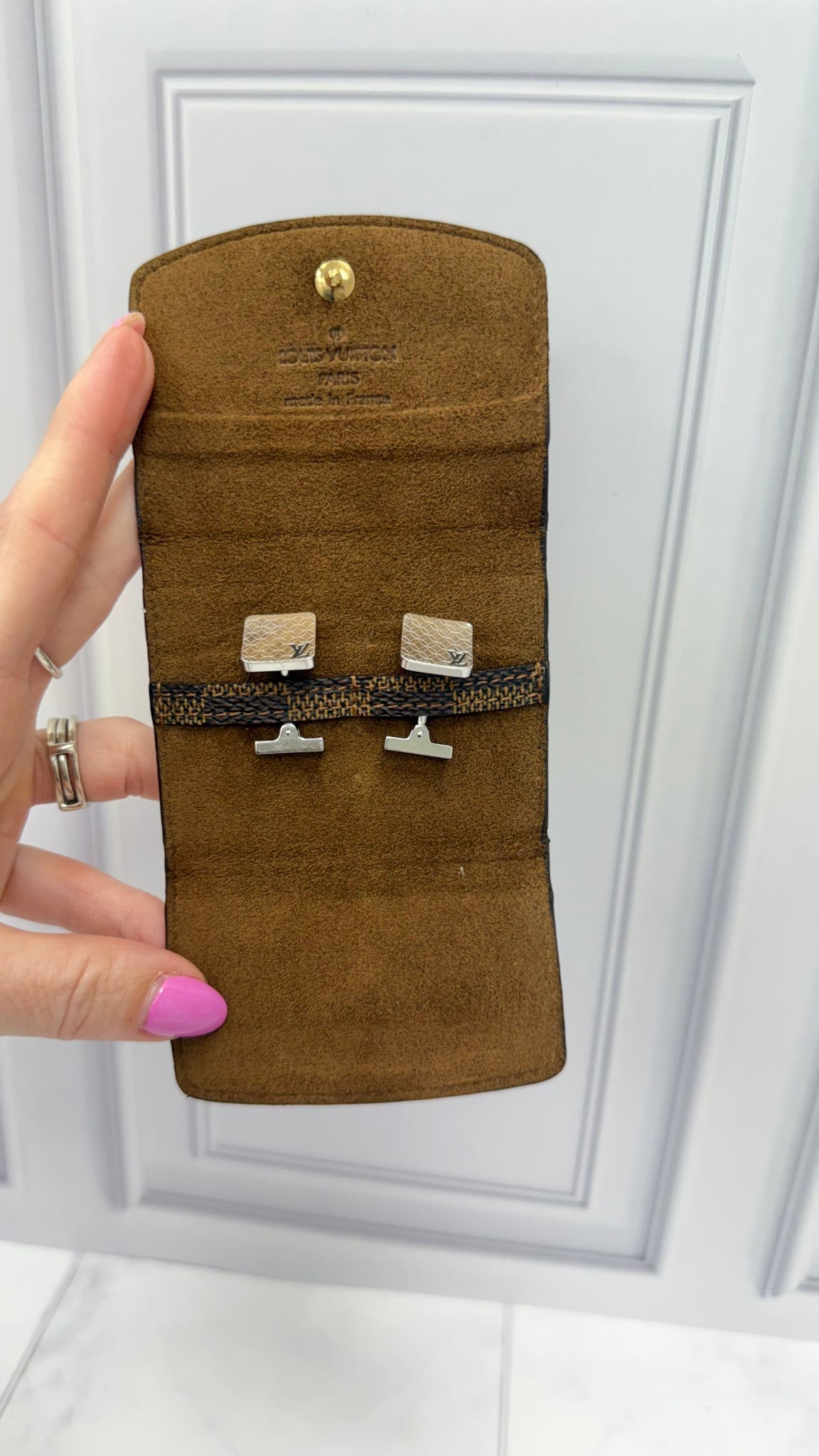 Louis Vuitton Damier Ebene Cufflinks Case & Manchette Champs Elysees Cufflinks