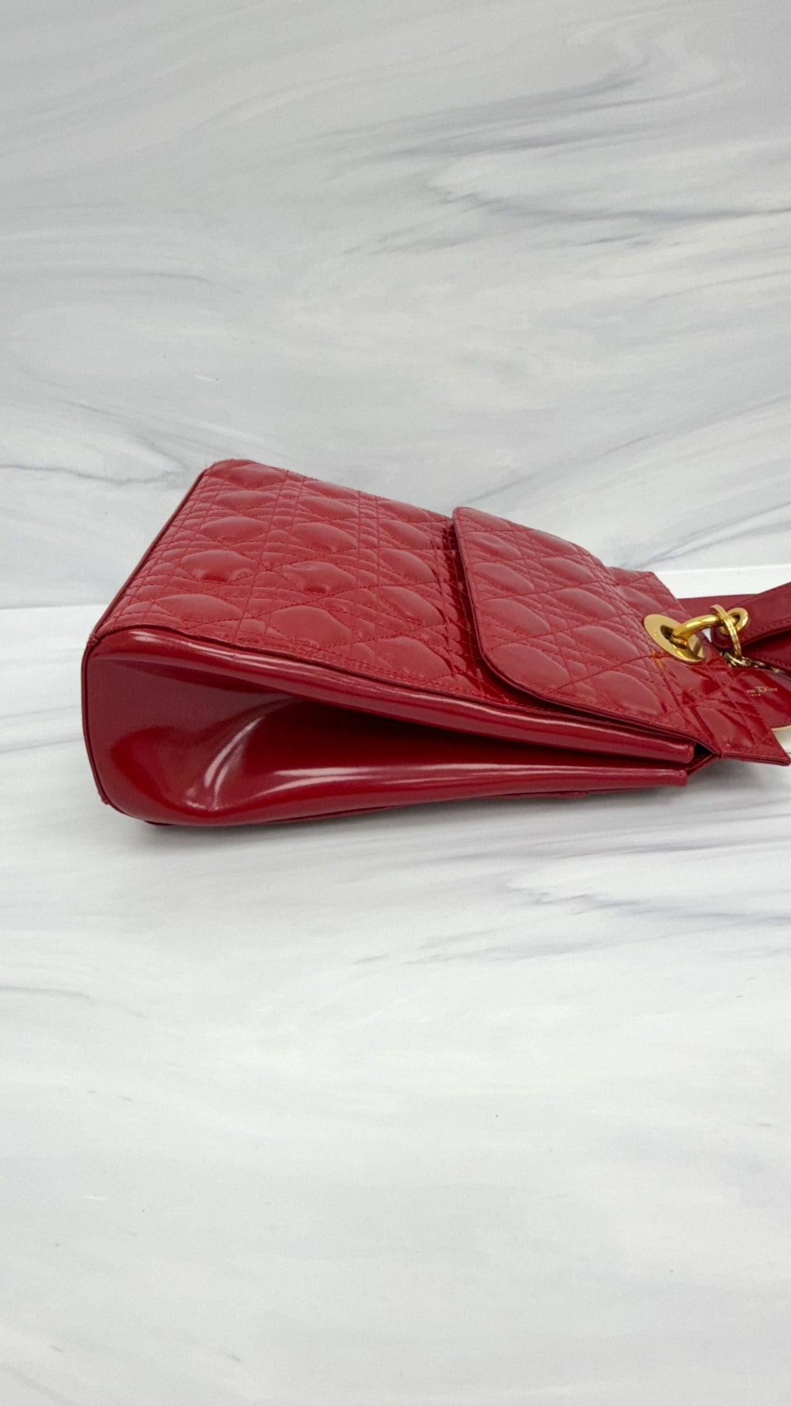 Christian Dior Red Quilted Patent Leather Backpack