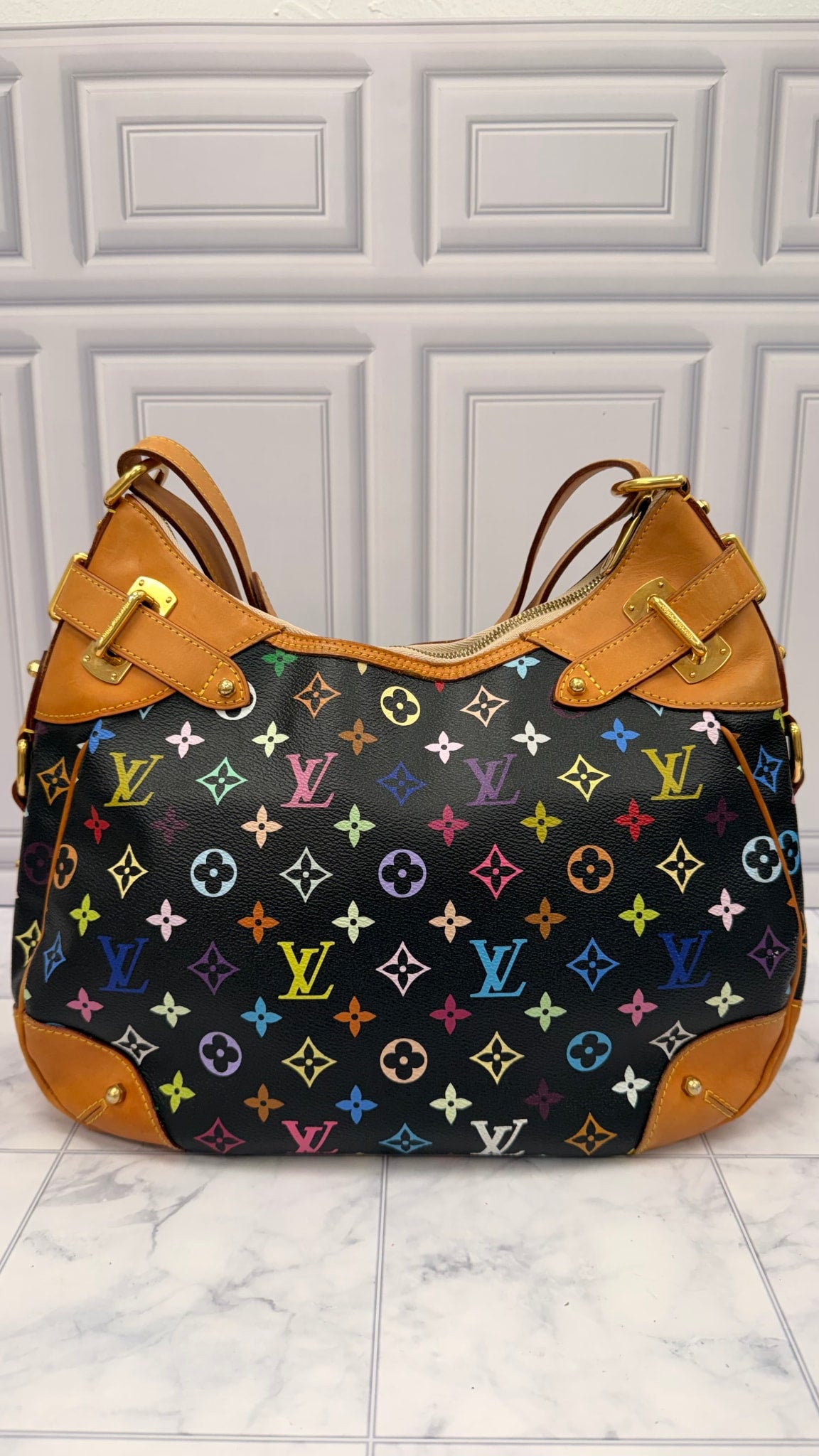 Louis Vuitton × Takashi Murakami Black Monogram Multicolor Greta Hobo Bag