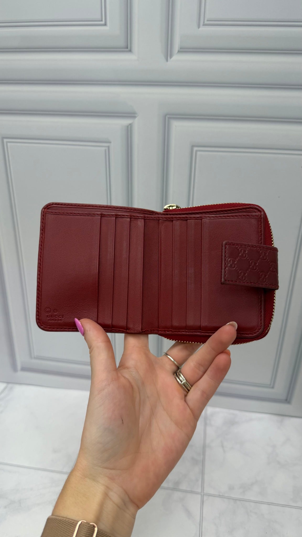 Gucci Red Microguccissima Bifold Compact Zippy Wallet 